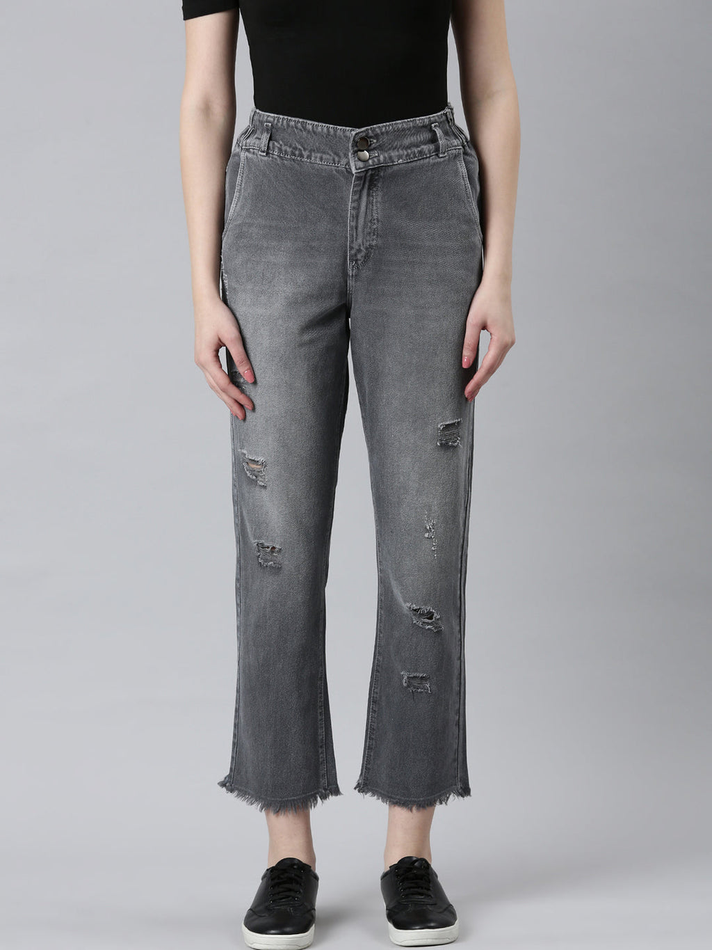 Women's Grey Boyfriend Fit Heavy Denim Jeans