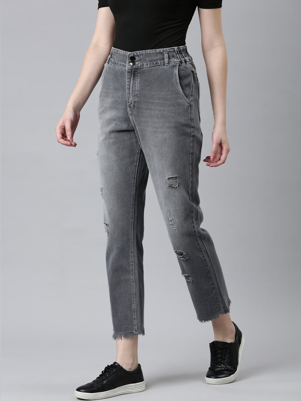 Women's Grey Boyfriend Fit Heavy Denim Jeans