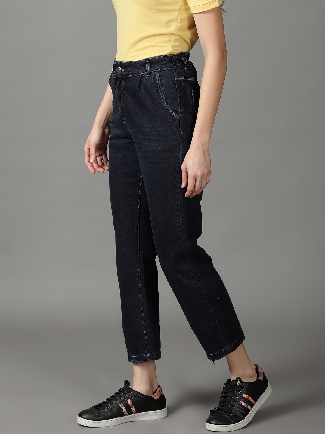 Women's Navy Blue Light Fade Relaxed Fit High-Rise Jeans