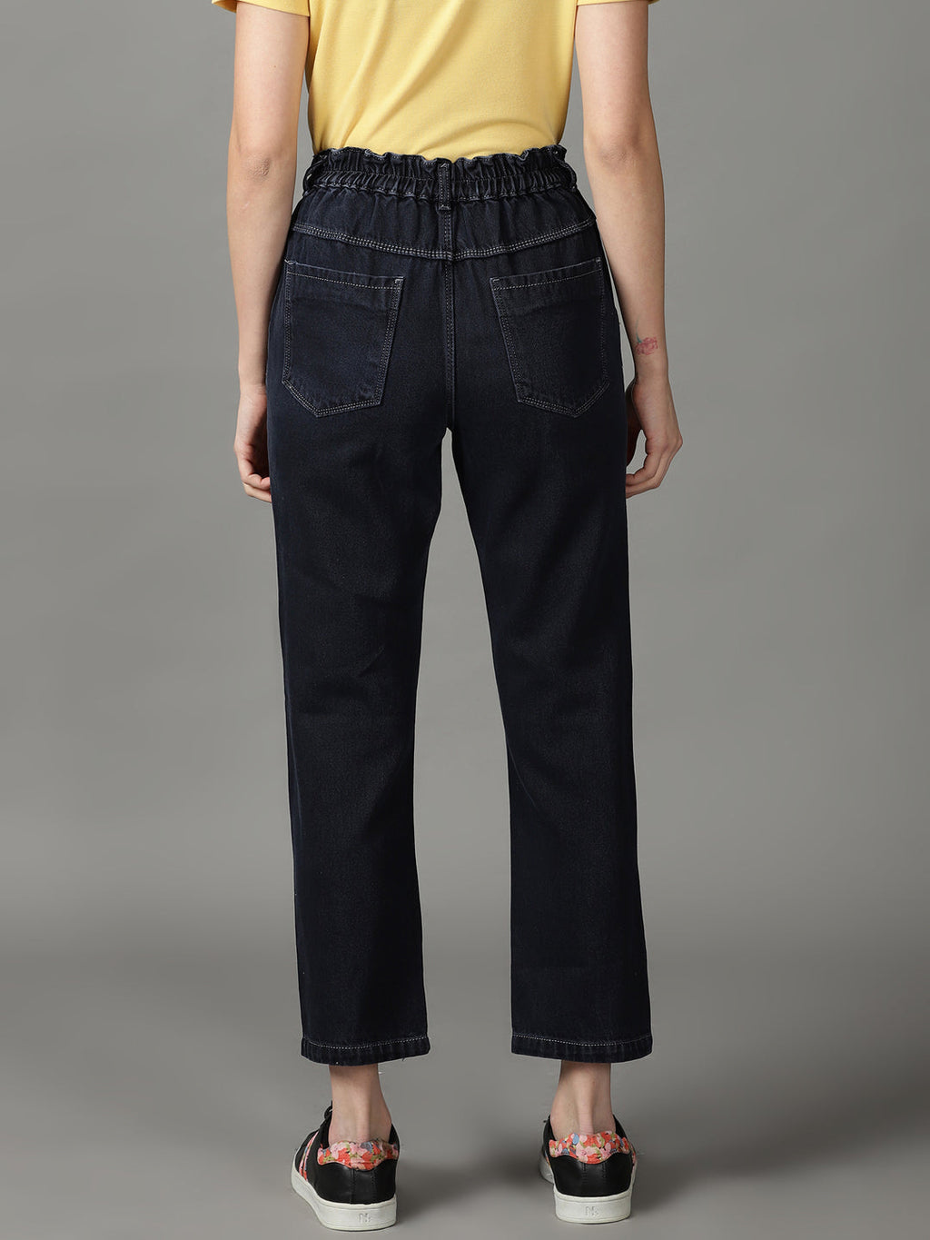 Women's Navy Blue Light Fade Relaxed Fit High-Rise Jeans