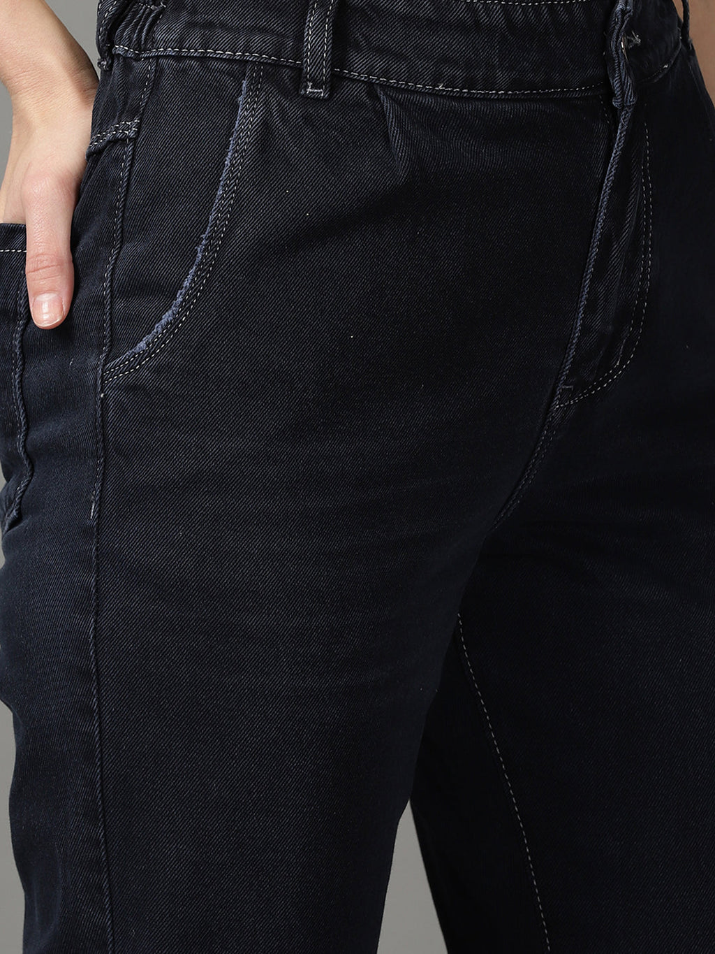 Women's Navy Blue Light Fade Relaxed Fit High-Rise Jeans