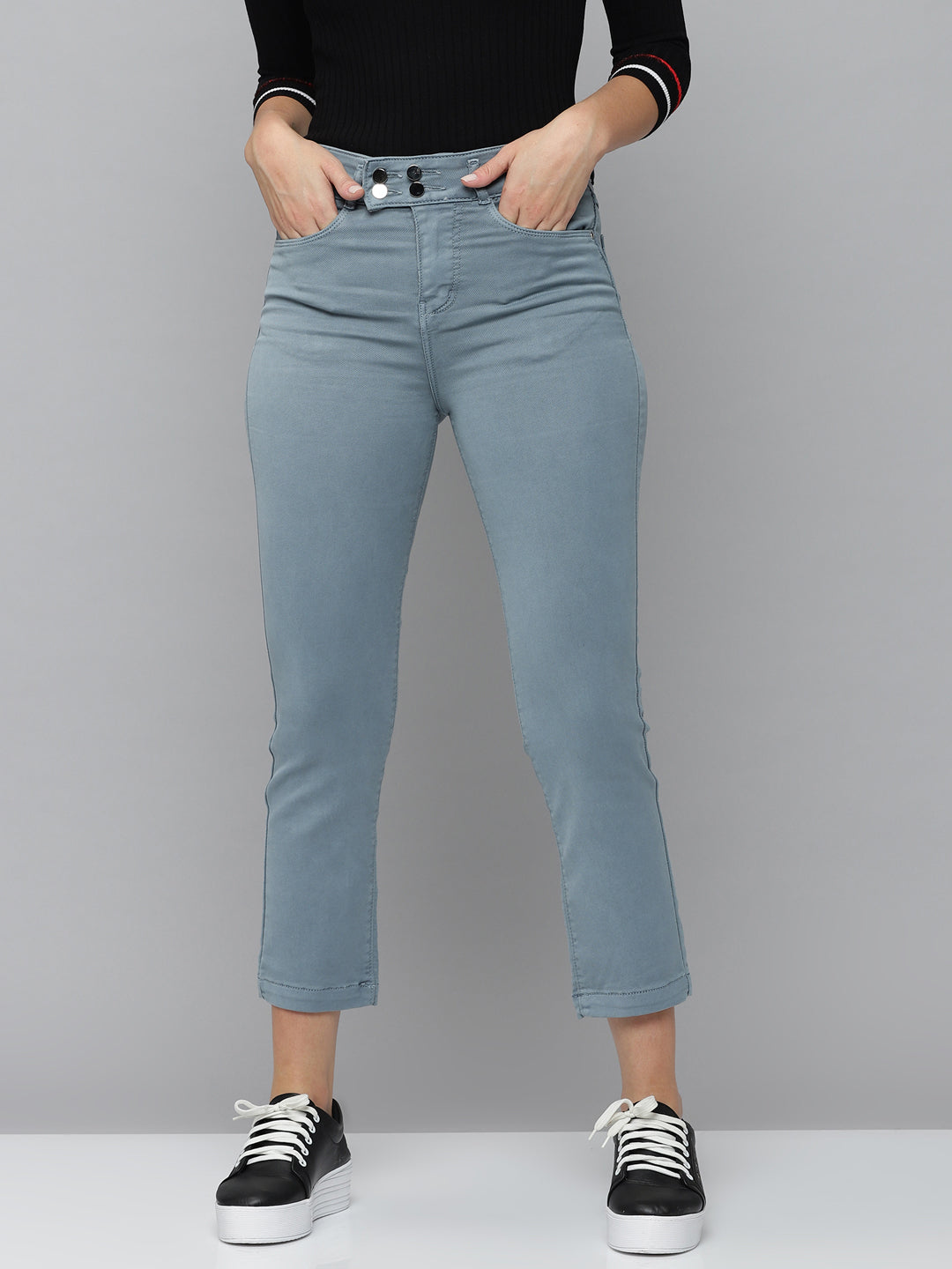 Women's Grey Jean Straight Fit High-Rise Stretchable Jeans