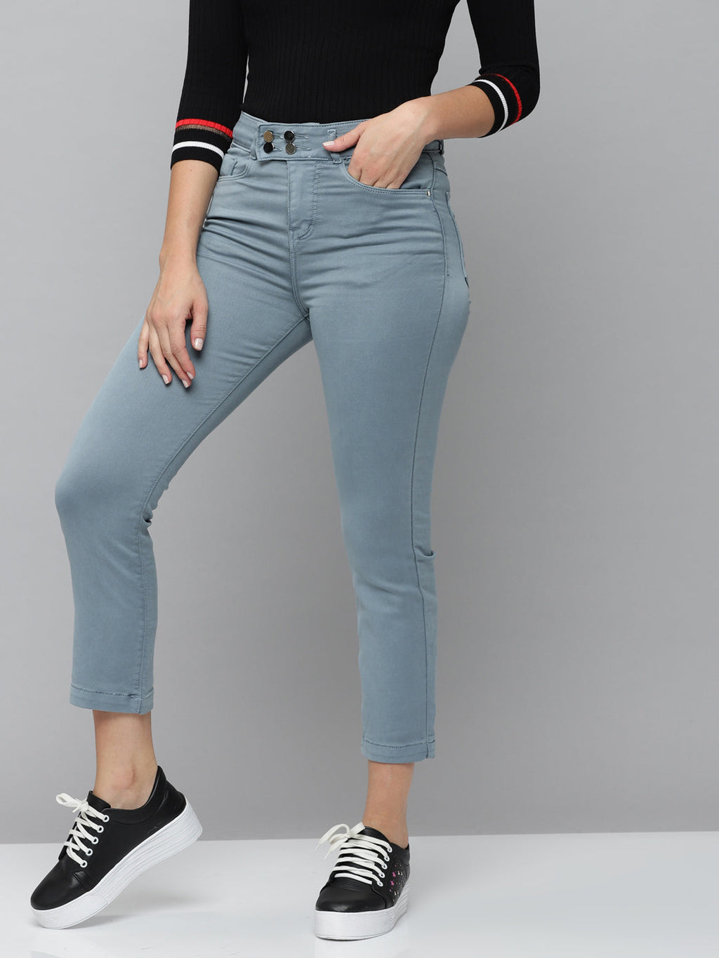 Women's Grey Jean Straight Fit High-Rise Stretchable Jeans