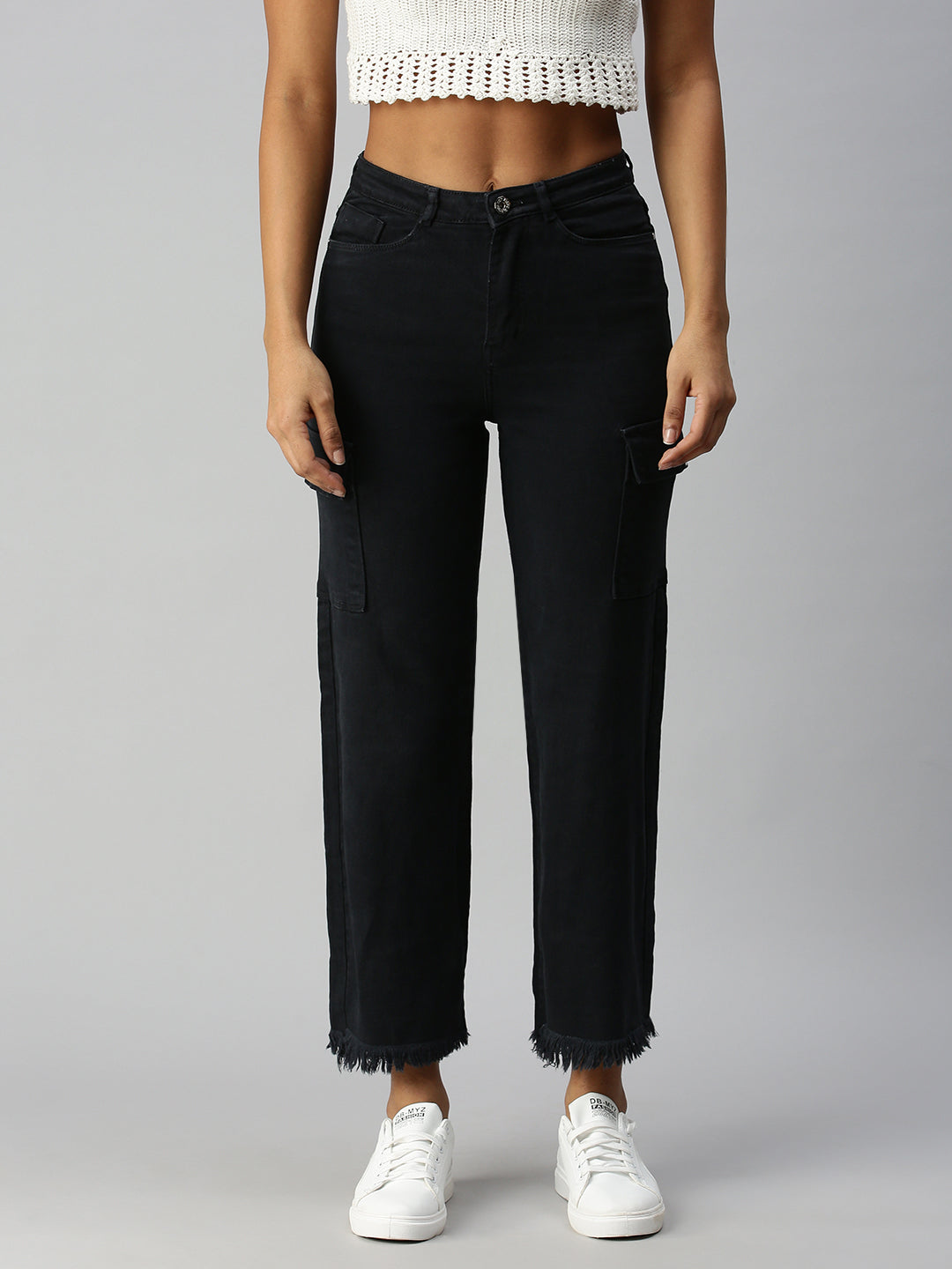 Women's Grey Wide Leg High-Rise Stretchable Jeans