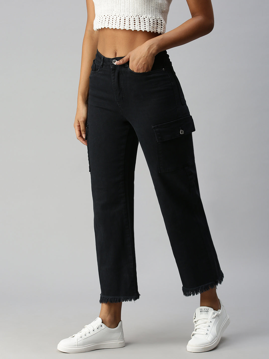 Women's Grey Wide Leg High-Rise Stretchable Jeans