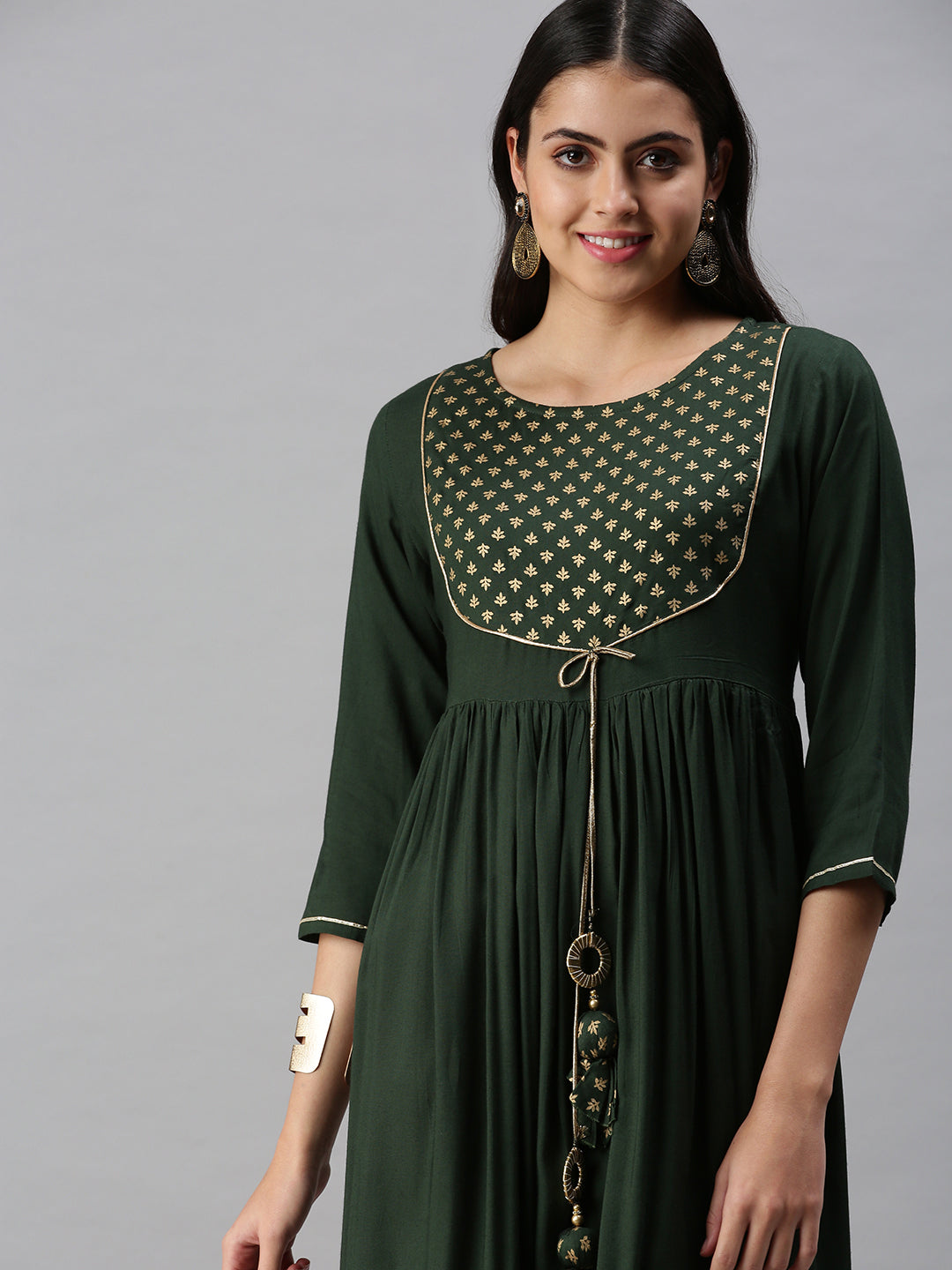Women's Green Yoke Design Anarkali Kurta