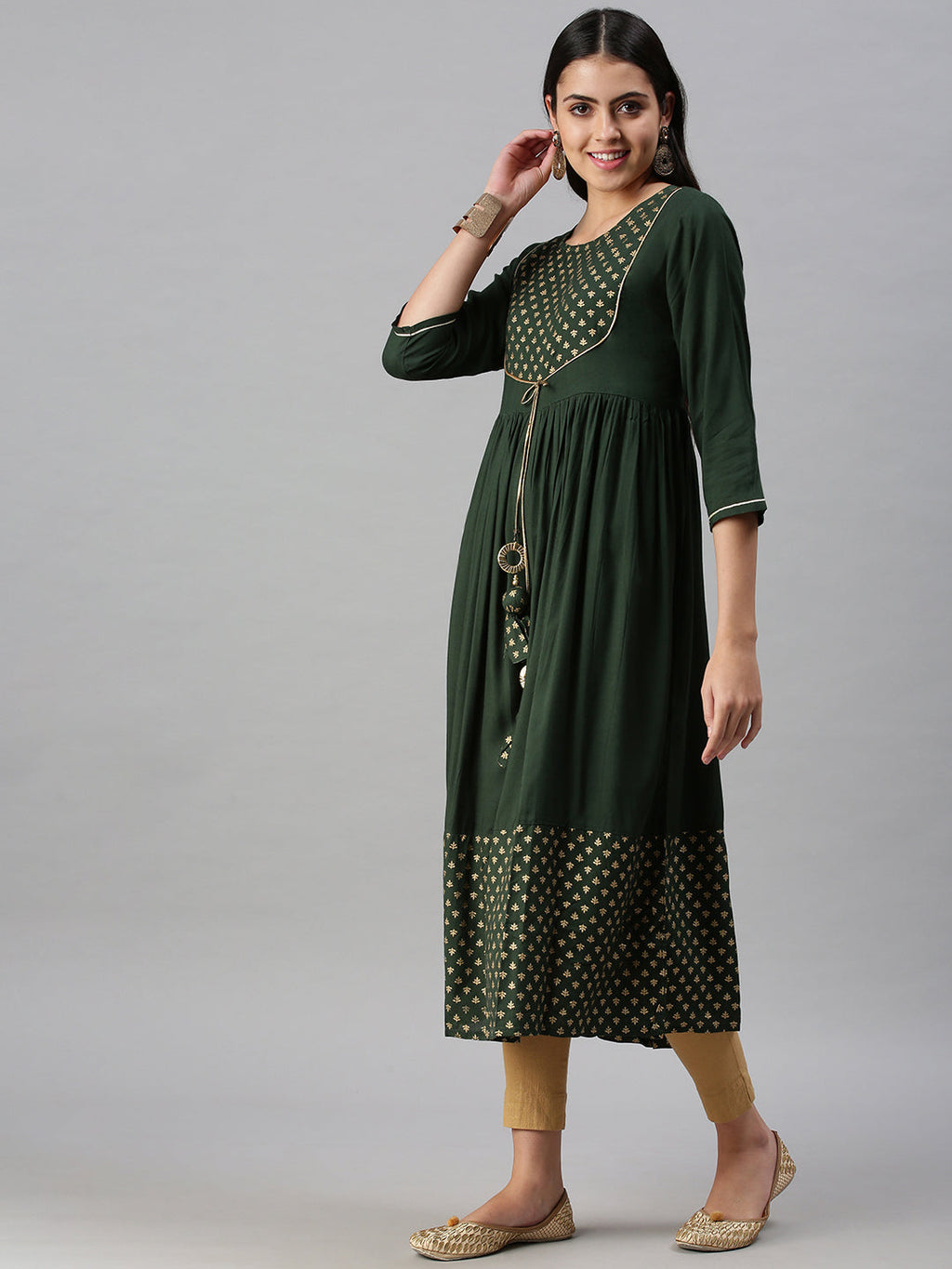Women's Green Yoke Design Anarkali Kurta