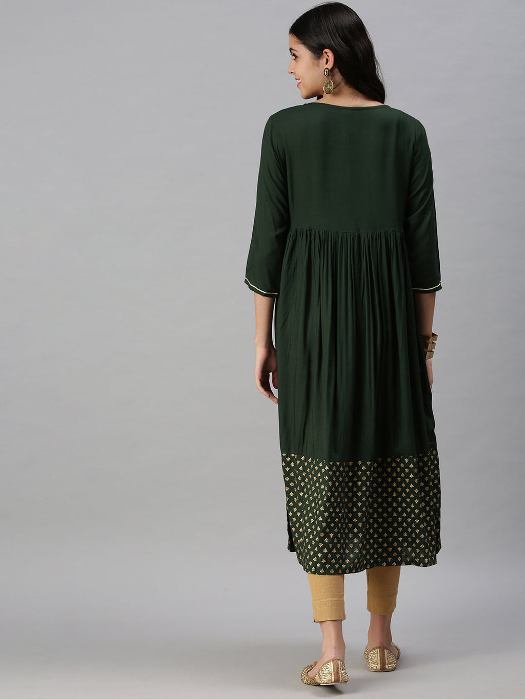 Women's Green Yoke Design Anarkali Kurta