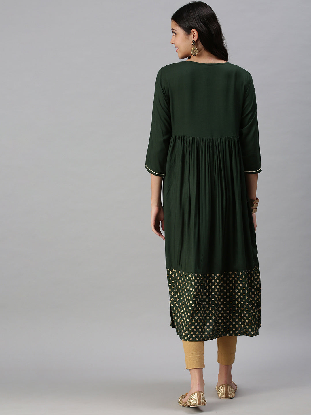 Women's Green Yoke Design Anarkali Kurta