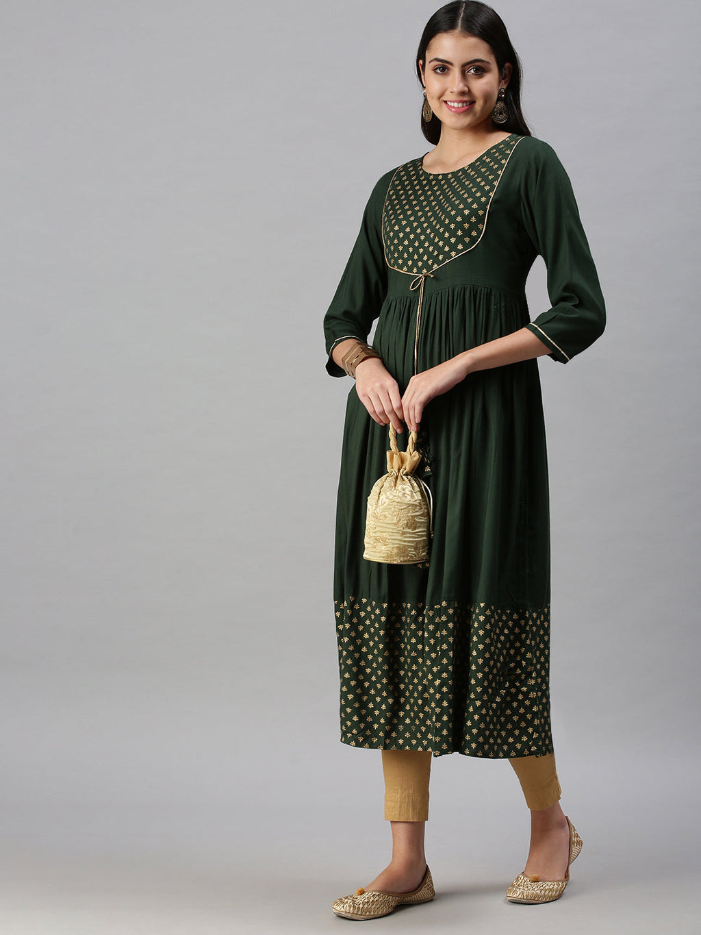 Women's Green Yoke Design Anarkali Kurta