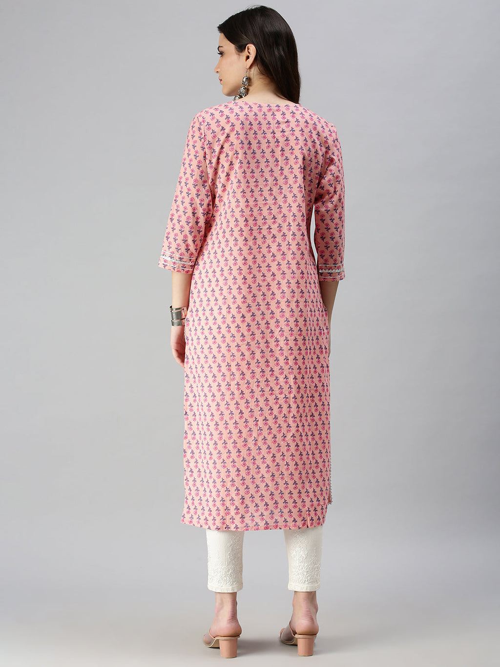 Women's Pink Floral Printed Straight Kurta