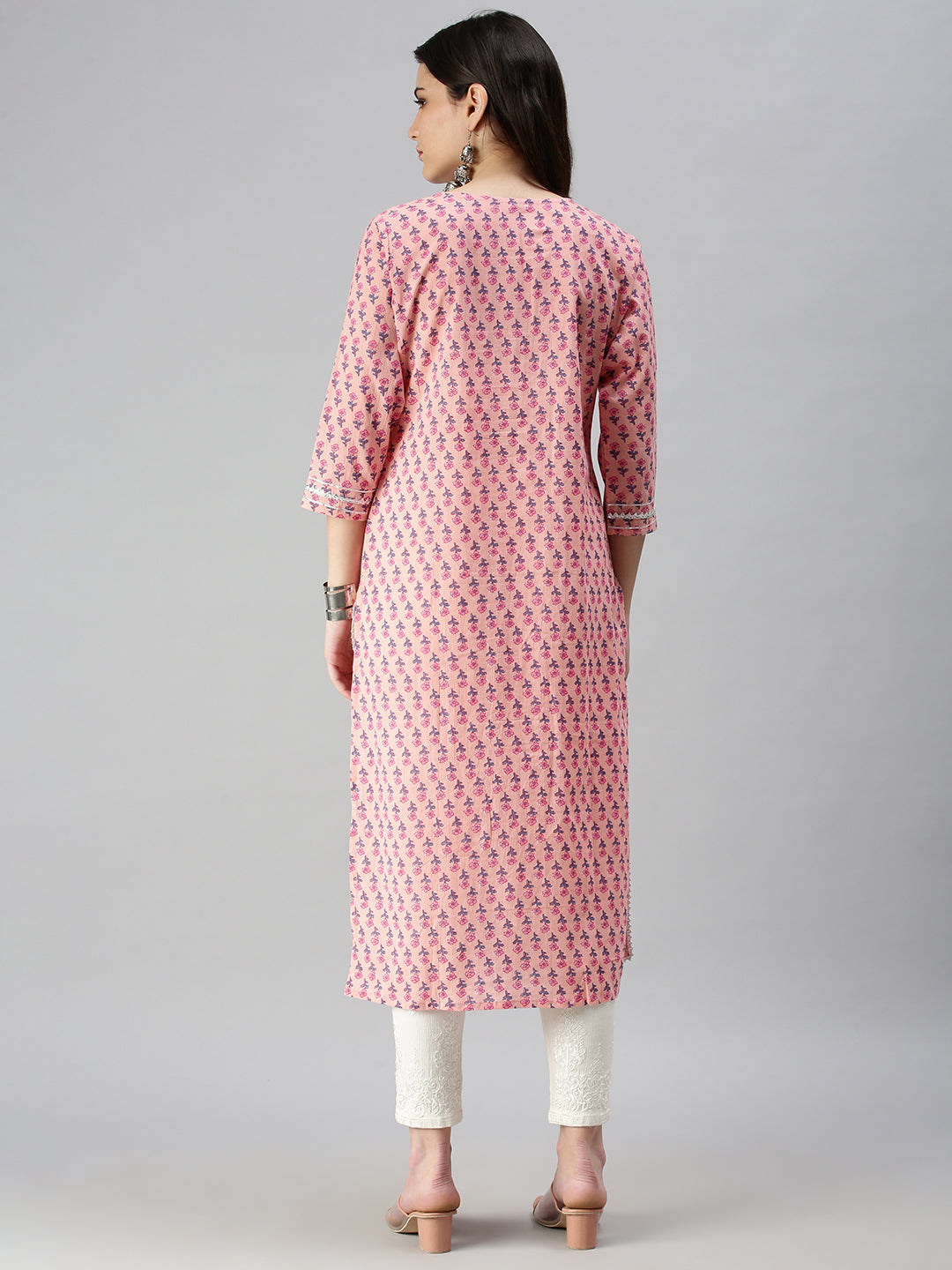 Women's Pink Floral Printed Straight Kurta