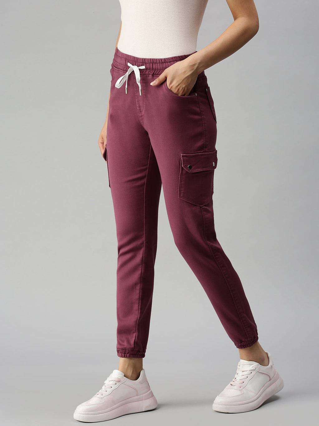 Women's Lavender Jogger High-Rise Low Distress Cuffed Hem Stretchable Denim Jeans