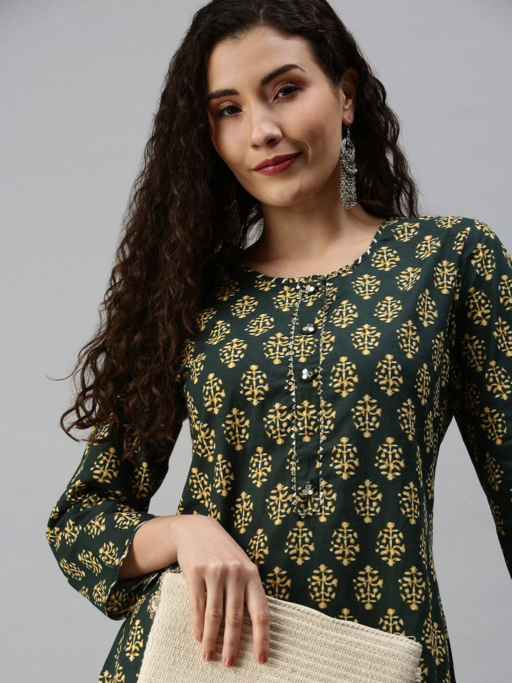 Women's Printed Green Straight Kurta