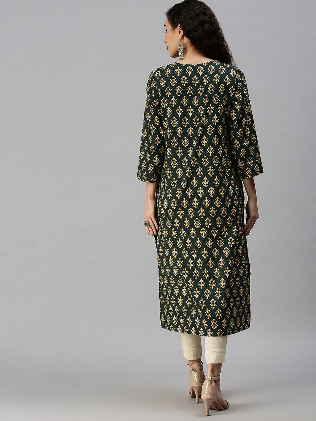 Women's Printed Green Straight Kurta