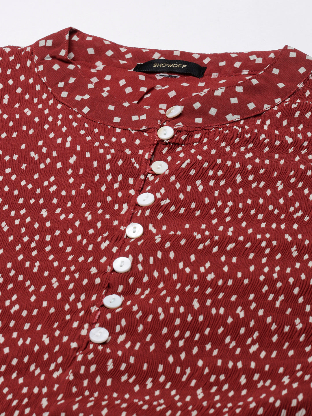 Women's Red Polka Dot Print Puff Sleeve Crepe Top