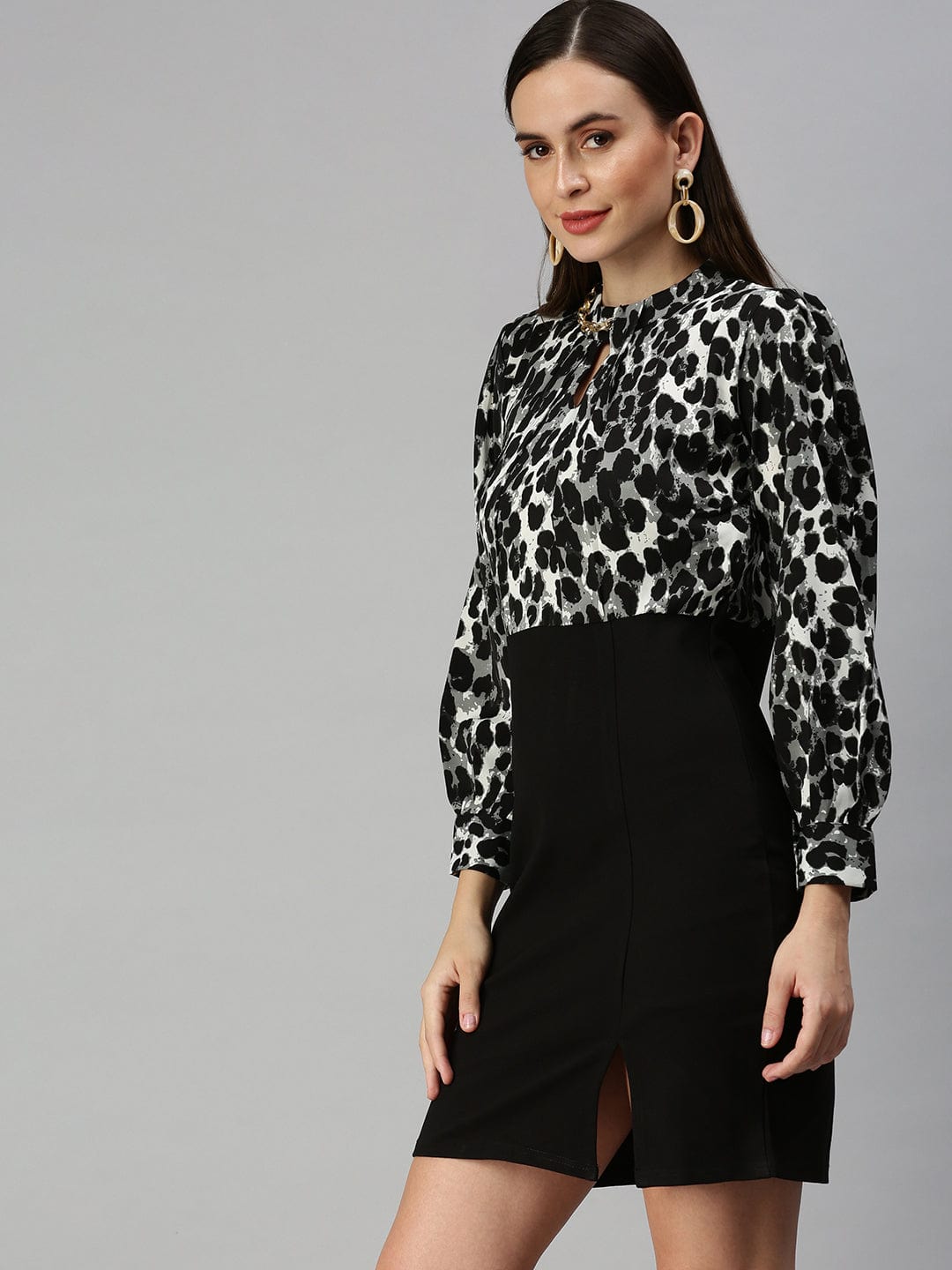 Women's Black Animal Sheath Dress