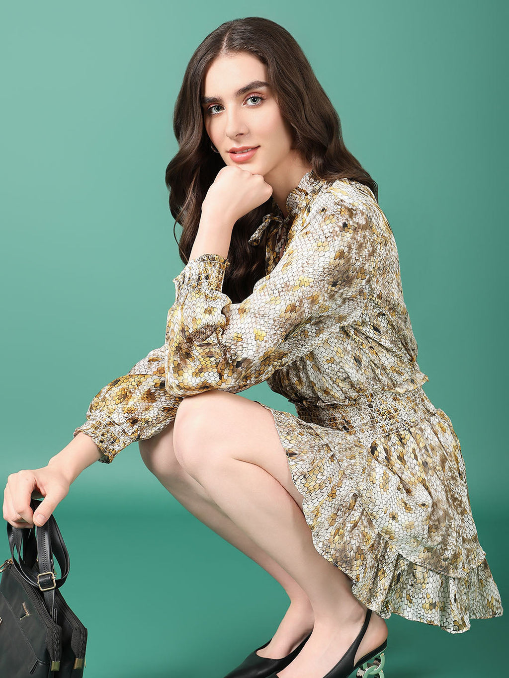 Women's Yellow Floral Fit and Flare Dress