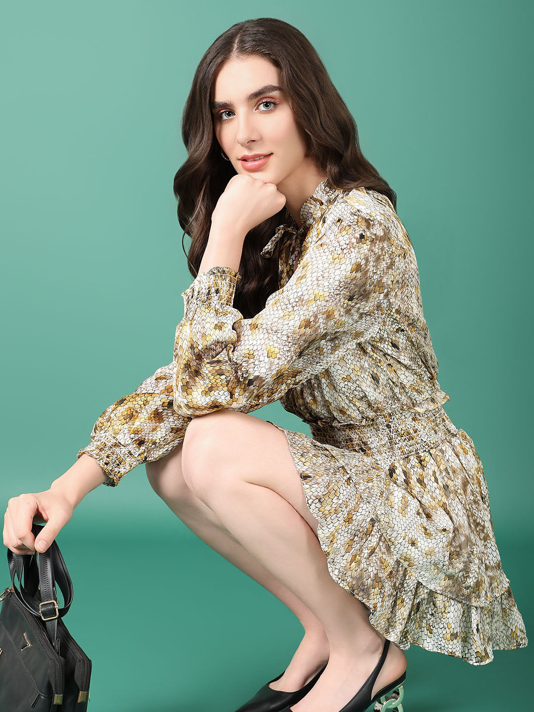 Women's Yellow Floral Fit and Flare Dress