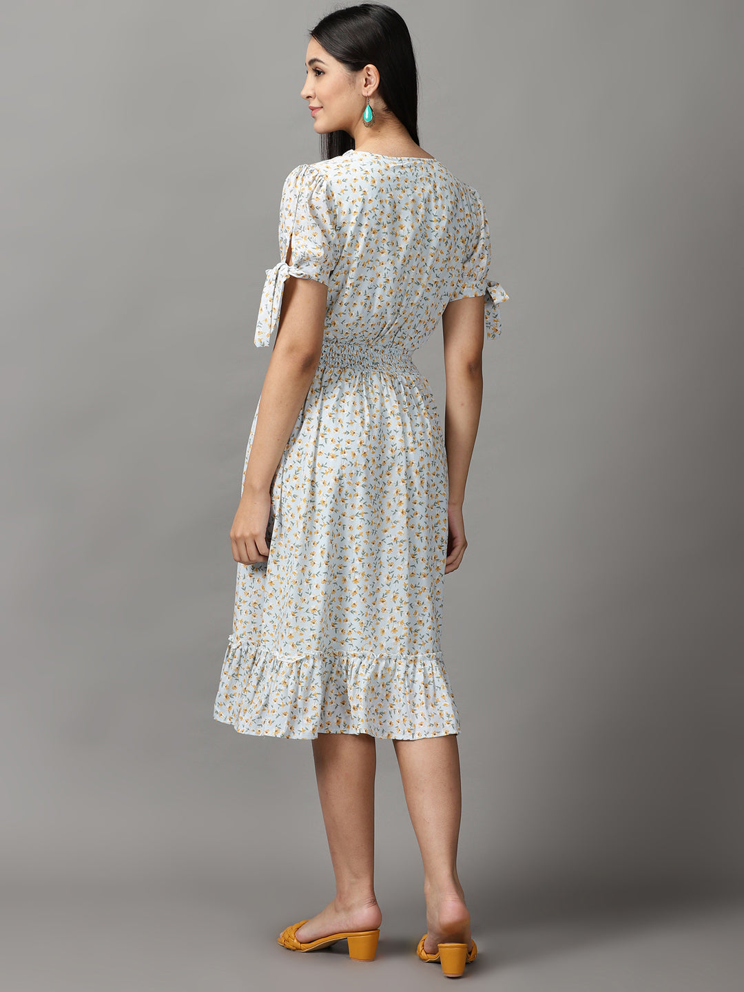 Women's Blue Floral Chiffon Fit & Flare Dress