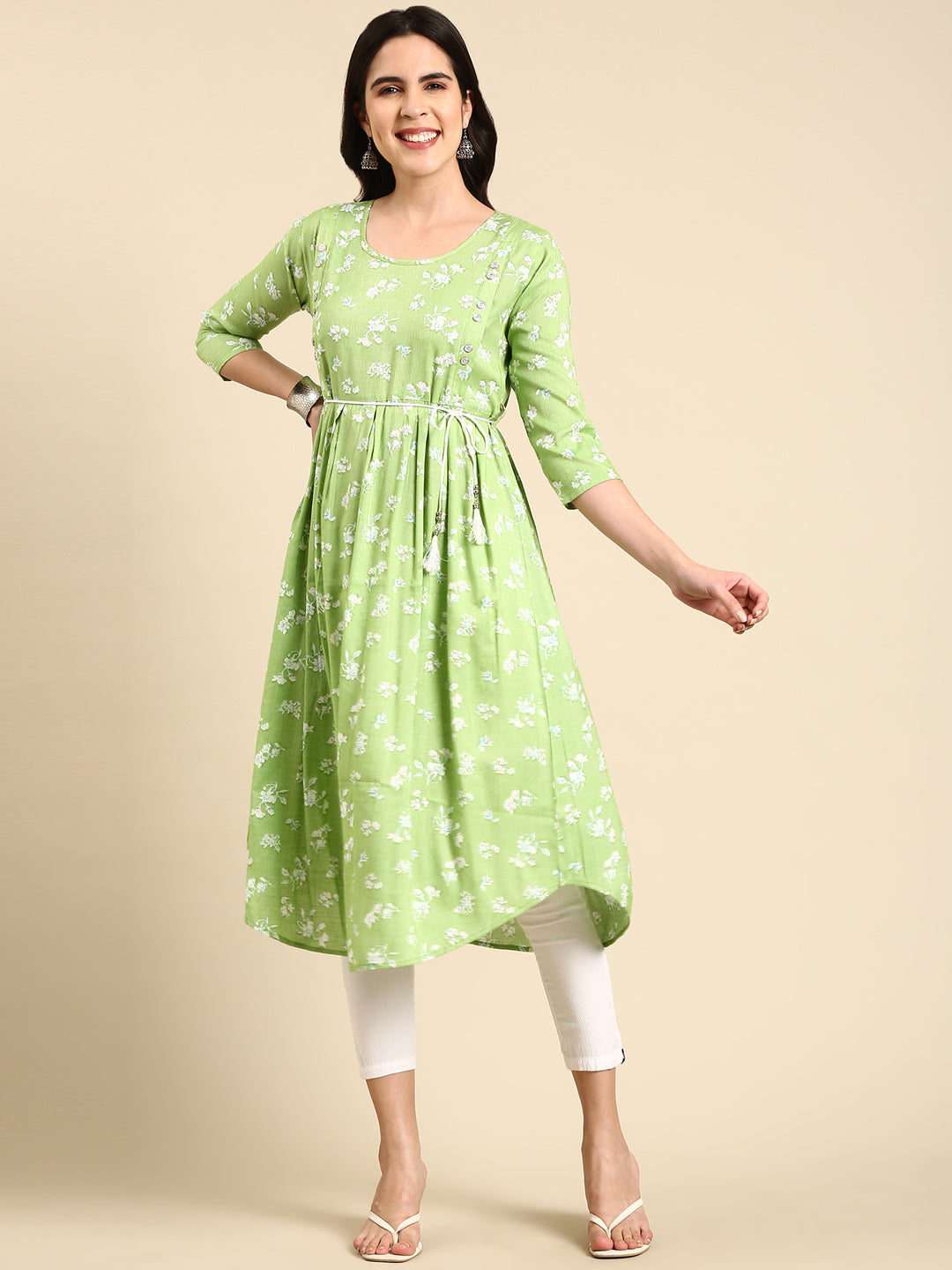 Women's Green Floral Printed Anarkali Kurta