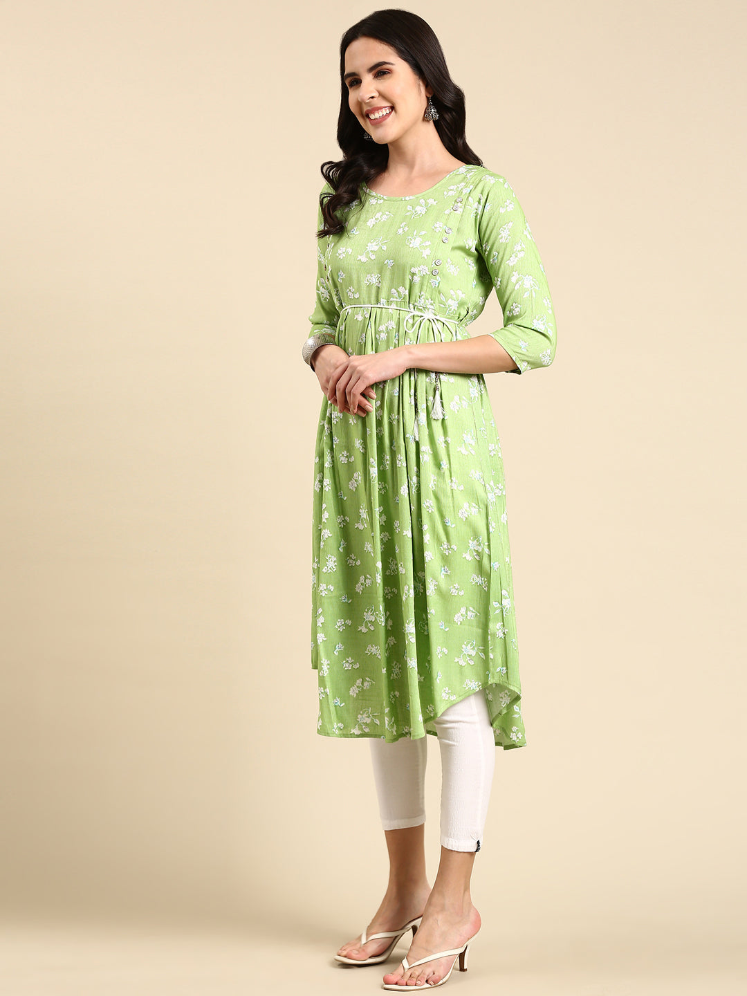 Women's Green Floral Printed Anarkali Kurta