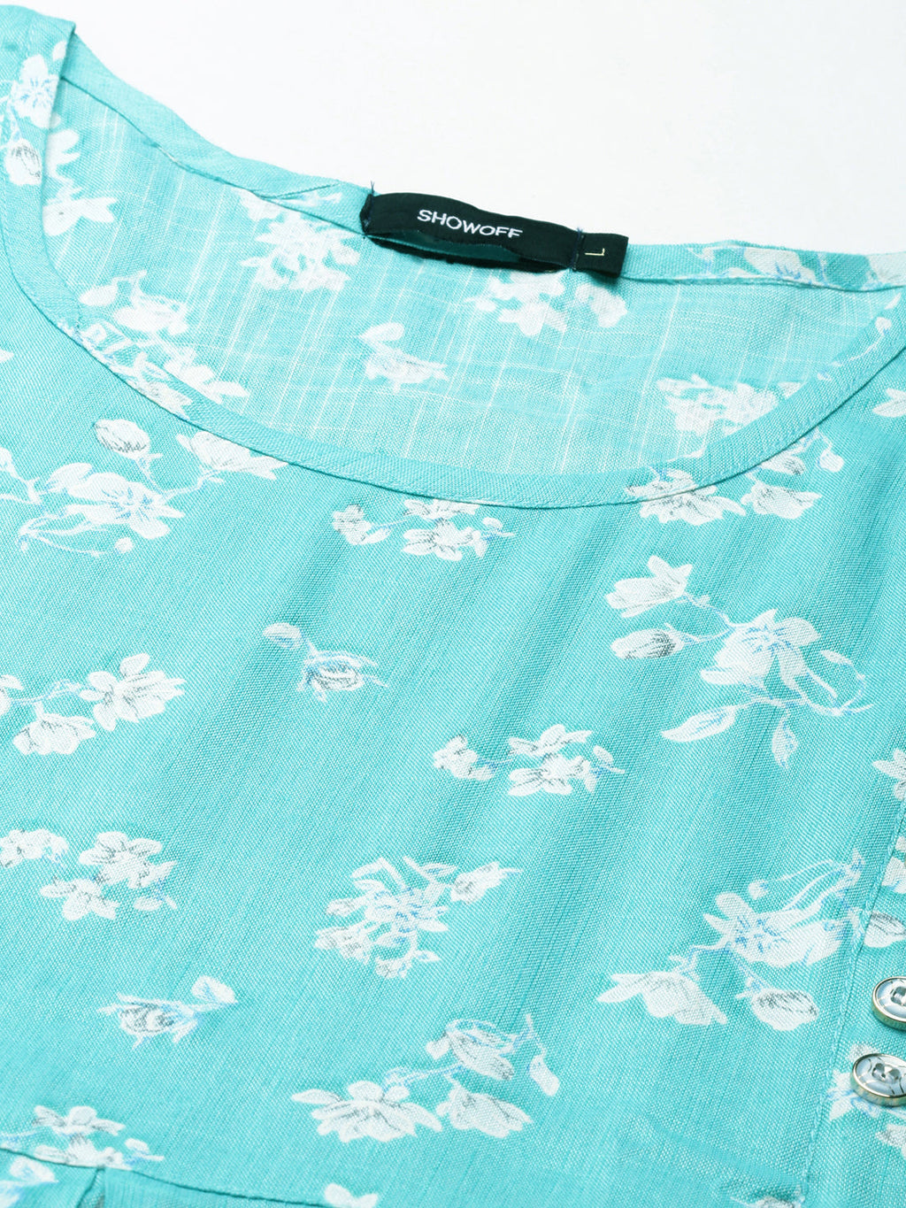 Women's Turquoise Blue Pleated Floral Printed Anarkali Kurta