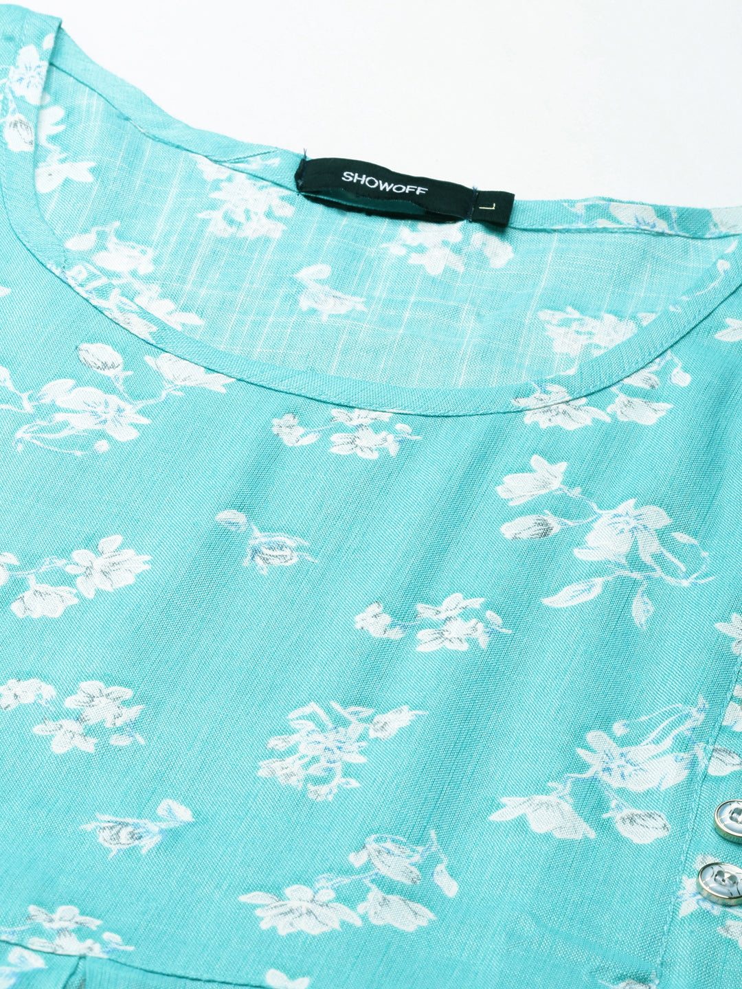 Women's Turquoise Blue Pleated Floral Printed Anarkali Kurta