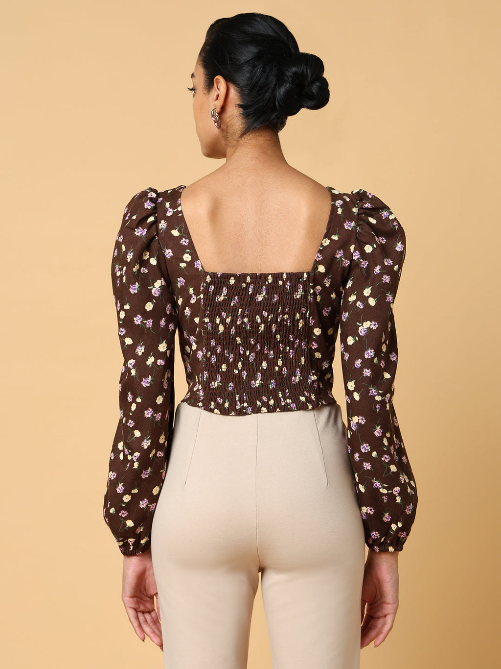 Women's Brown Floral Printed Crop Top
