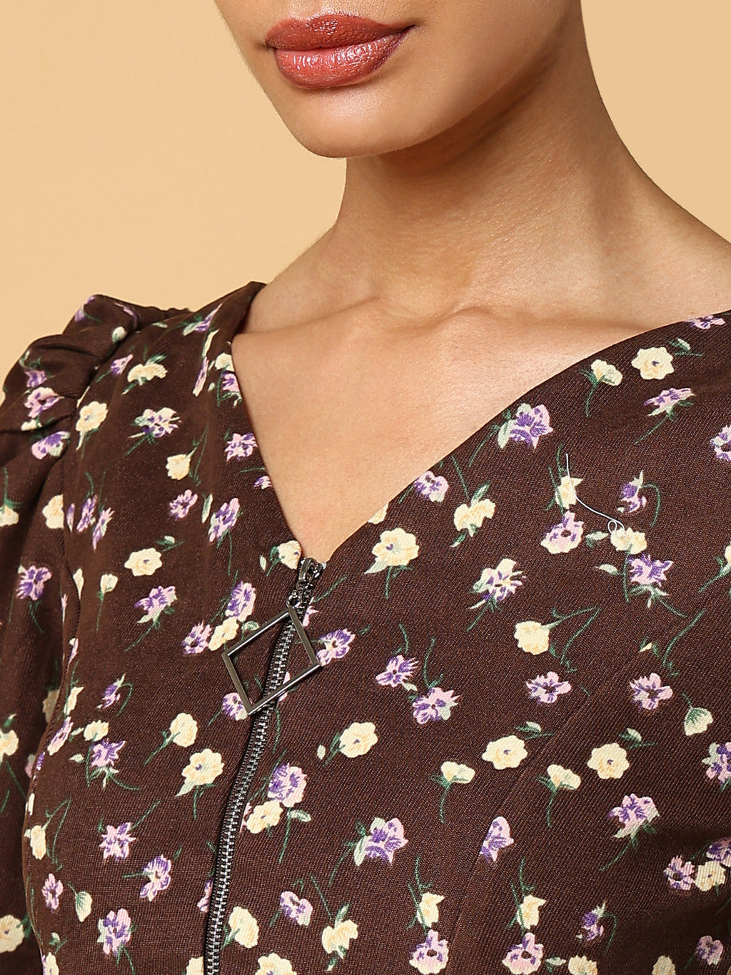 Women's Brown Floral Printed Crop Top