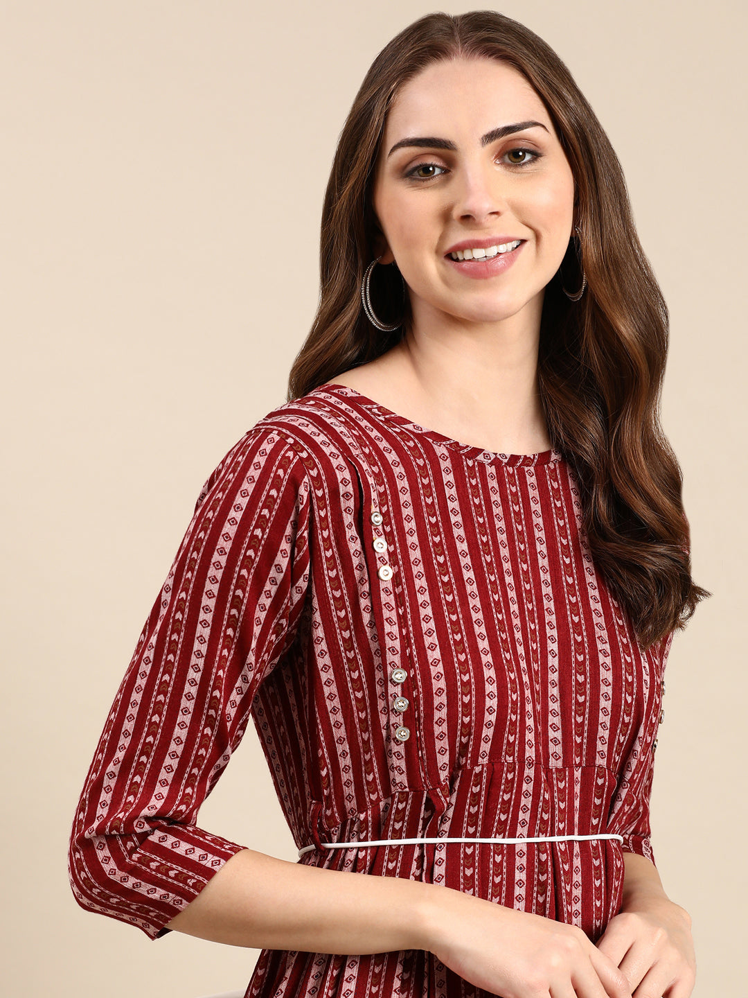 Women's Maroon Ethnic Motifs Printed Anarkali Kurta