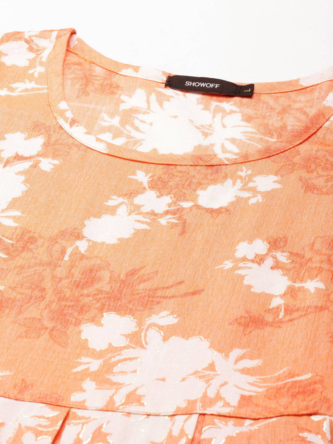 Women's Orange Floral Printed Anarkali Kurta