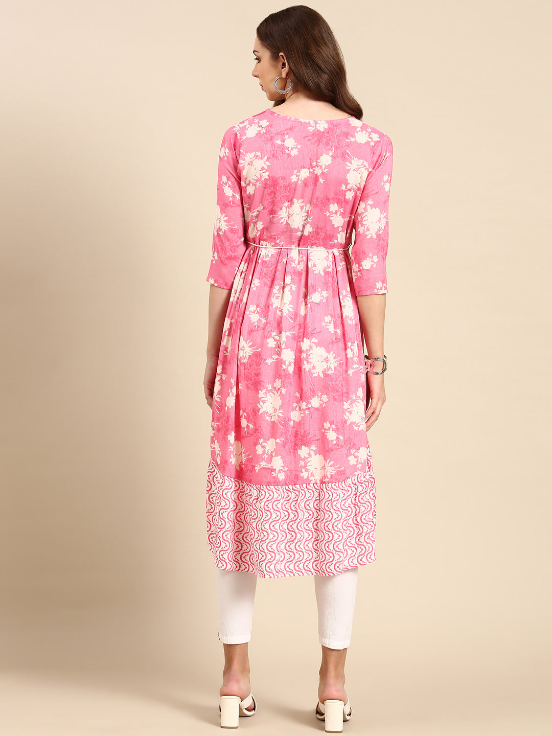 Women's Pink Floral Printed Anarkali Kurta