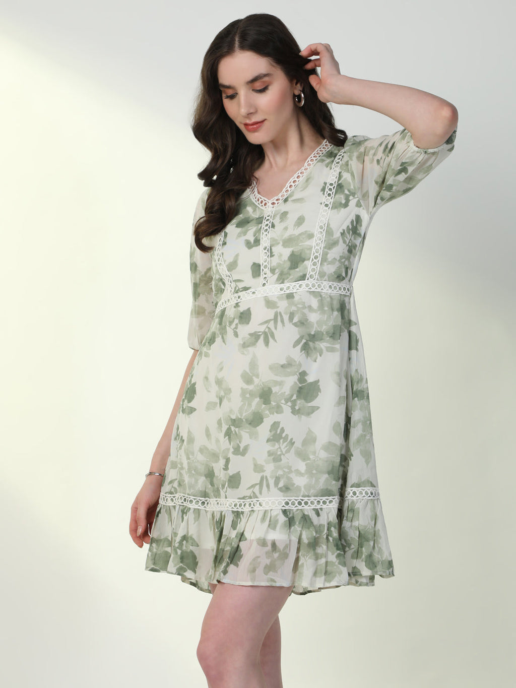 Women's Floral Green A-Line Dress