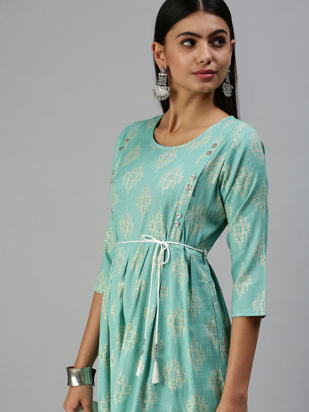 Women's Turquoise Blue Printed A-Line Kurta