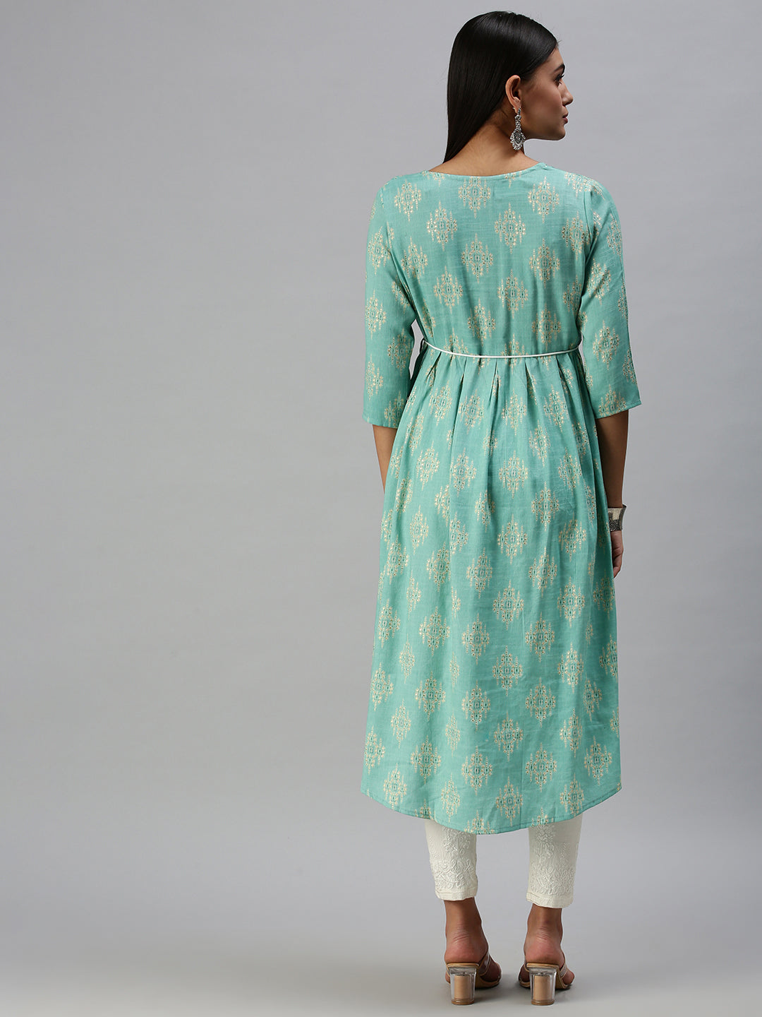 Women's Turquoise Blue Printed A-Line Kurta