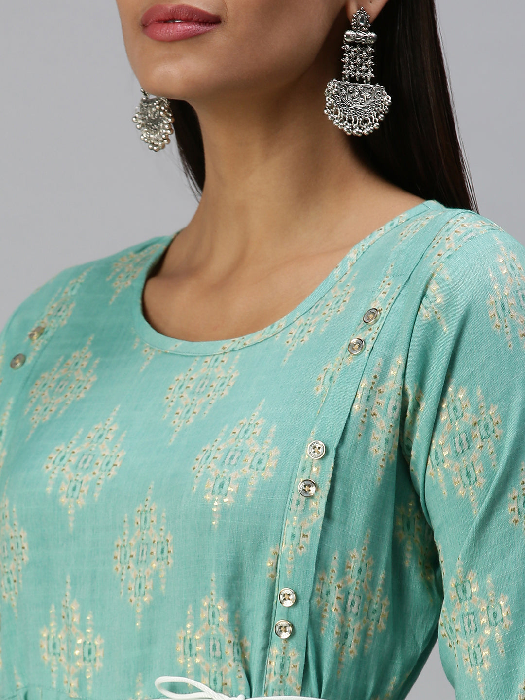 Women's Turquoise Blue Printed A-Line Kurta