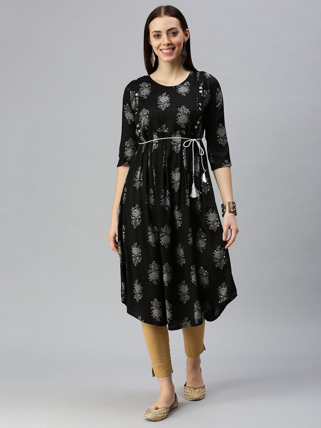 Women's Printed Black A-Line Kurta