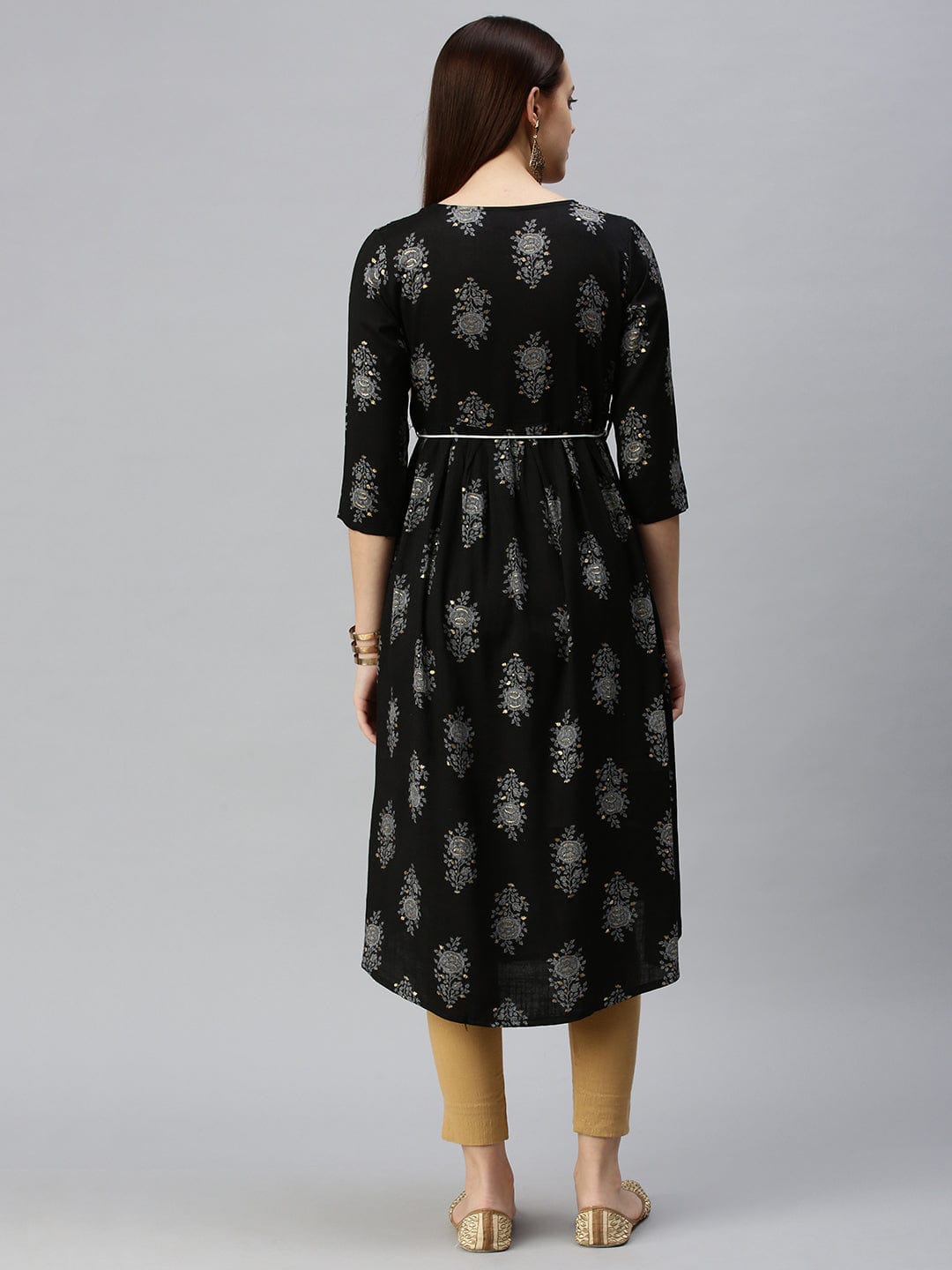 Women's Printed Black A-Line Kurta