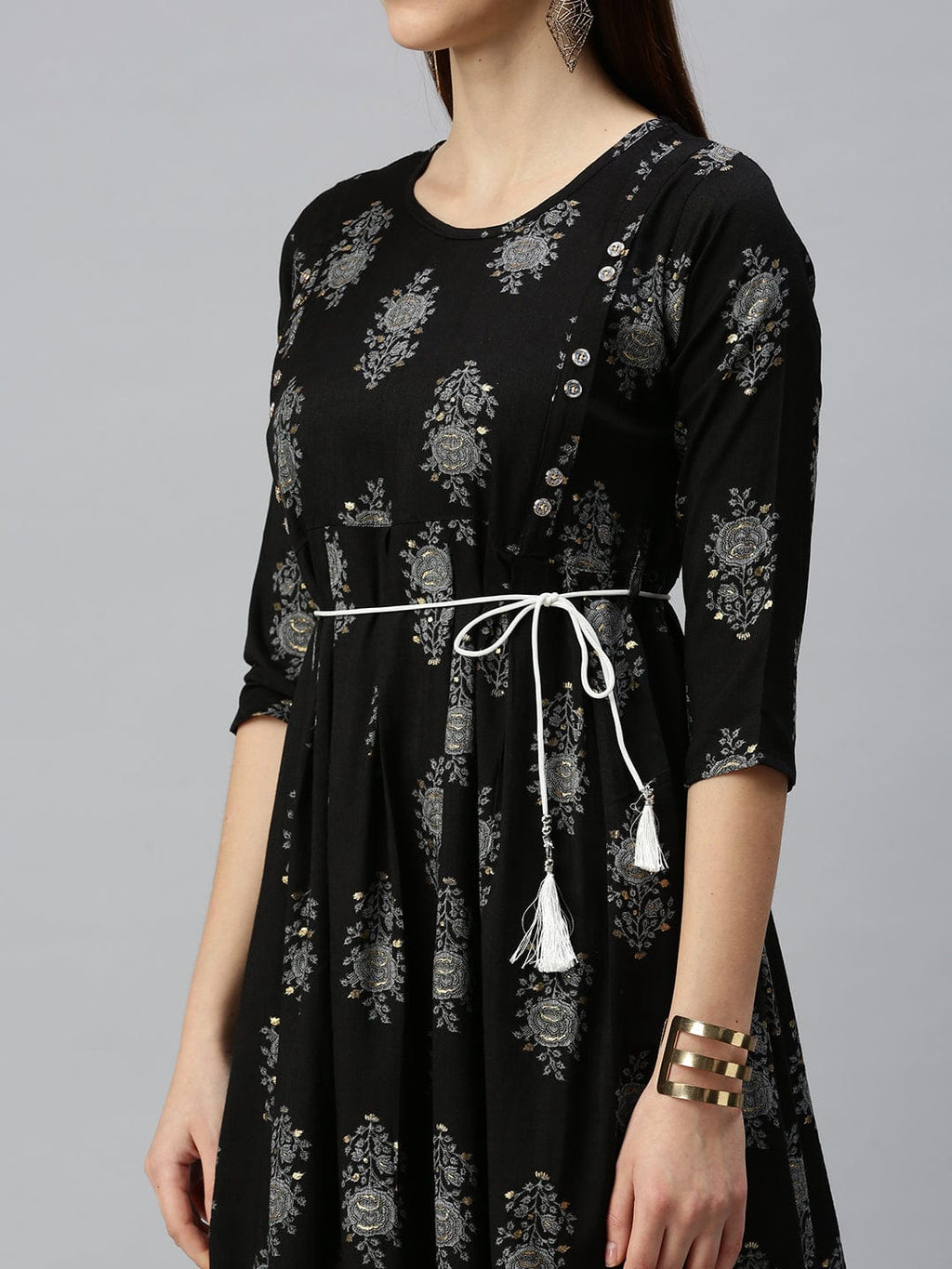 Women's Printed Black A-Line Kurta