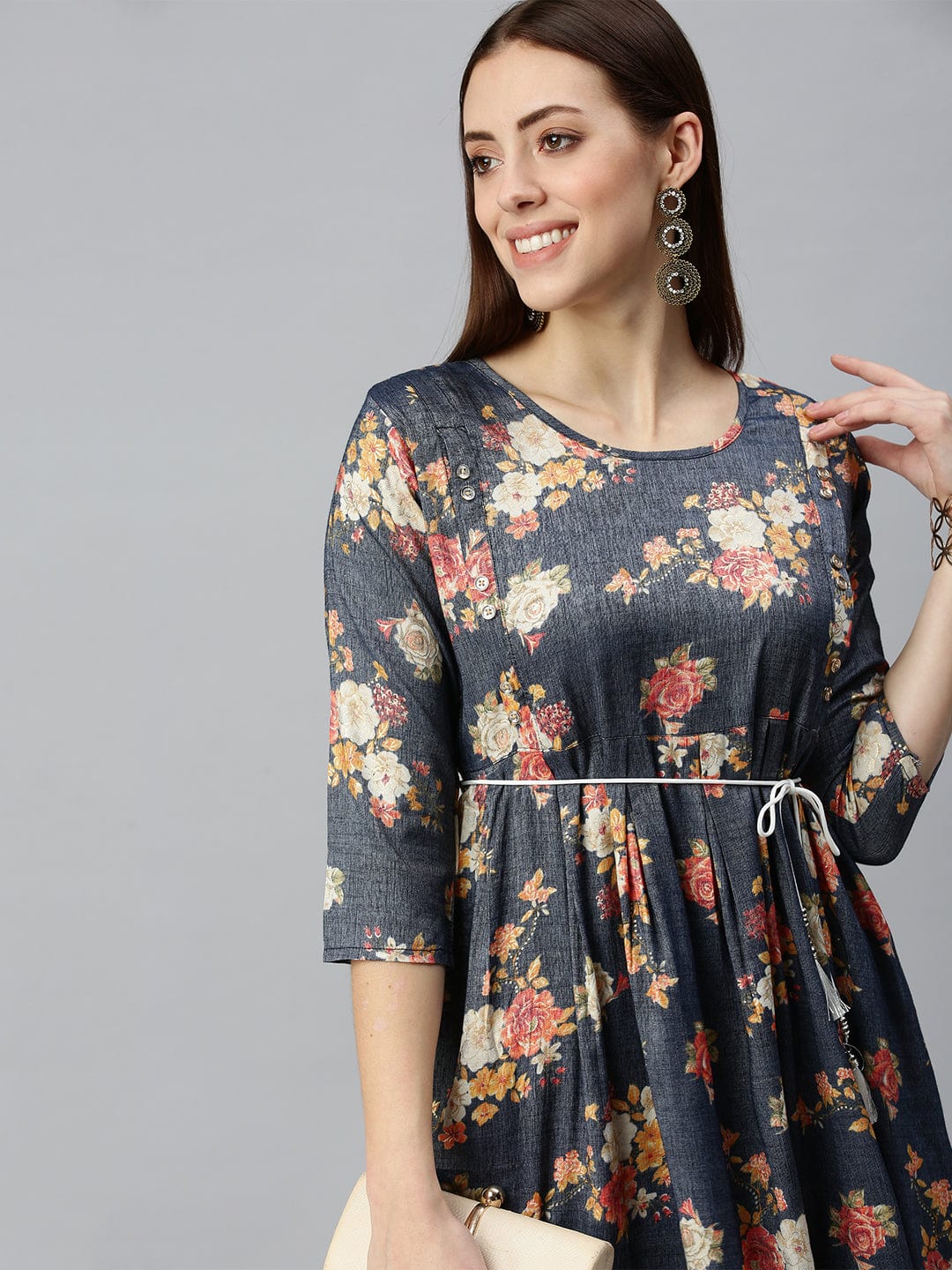 Women's Printed Blue A-Line Kurta