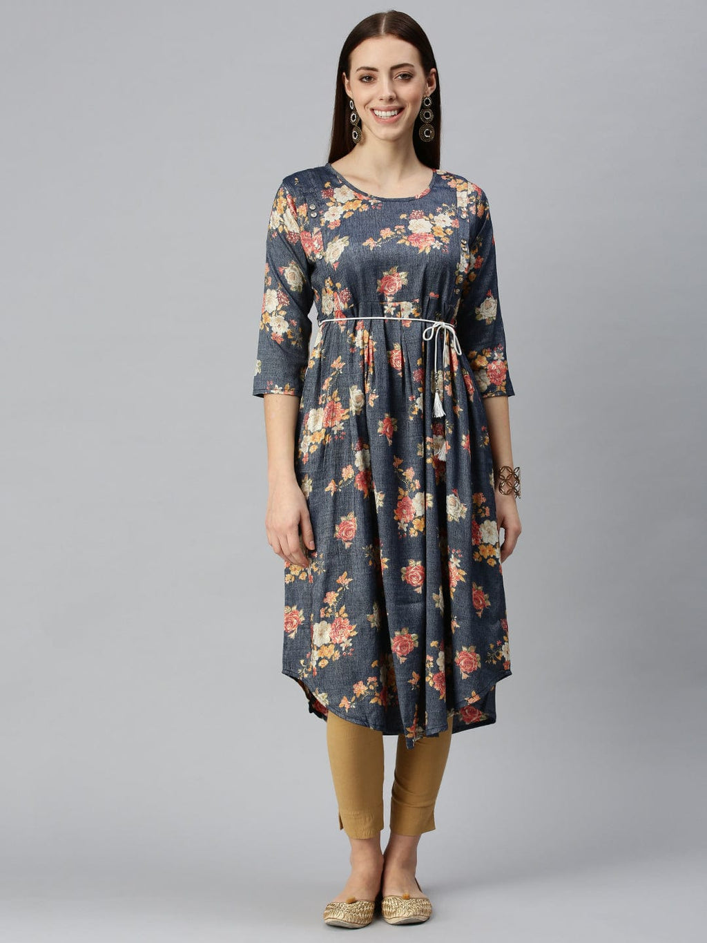 Women's Printed Blue A-Line Kurta