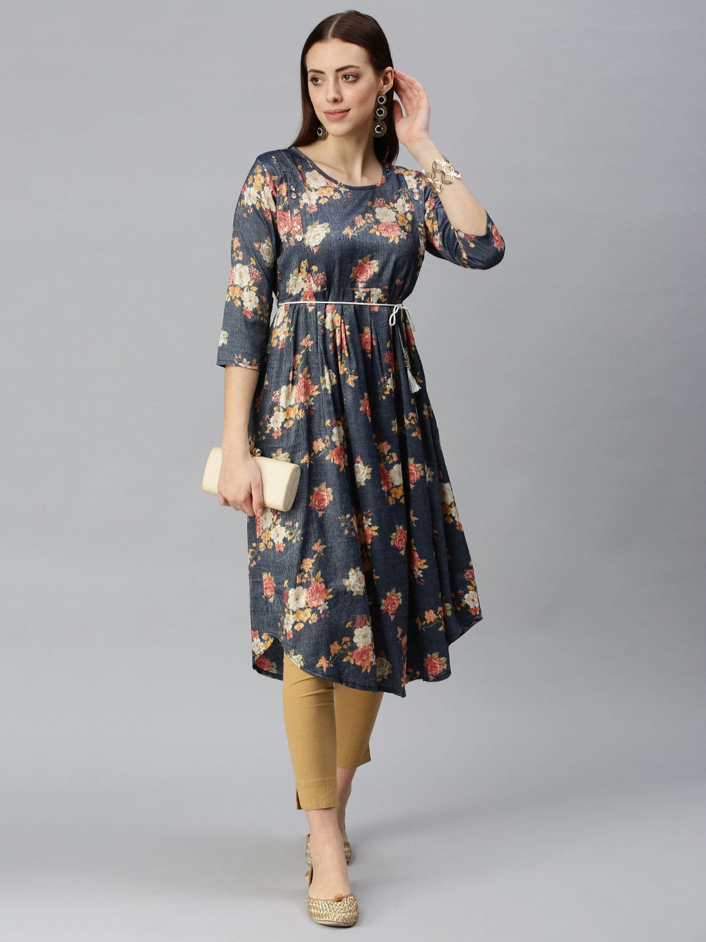 Women's Printed Blue A-Line Kurta