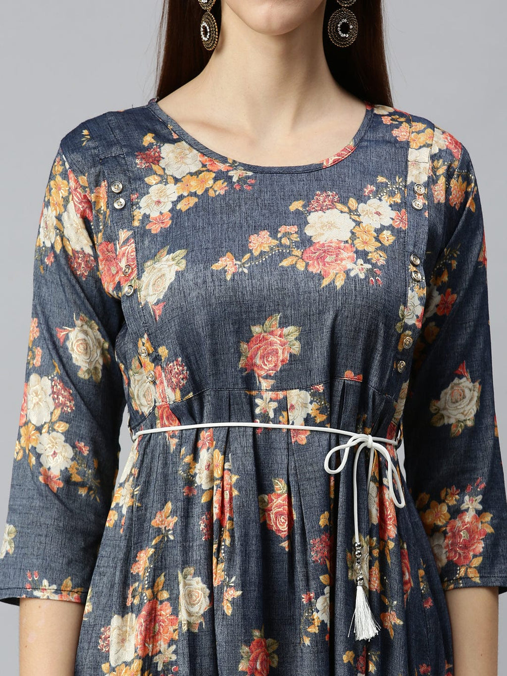 Women's Printed Blue A-Line Kurta