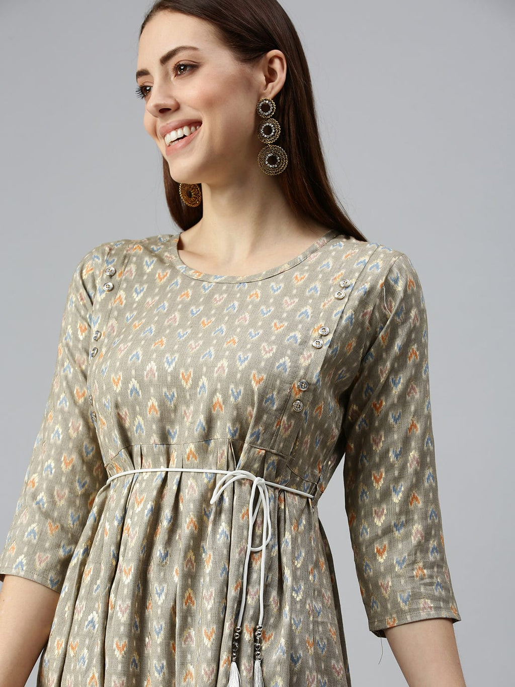 Women's Printed Brown A-Line Kurta