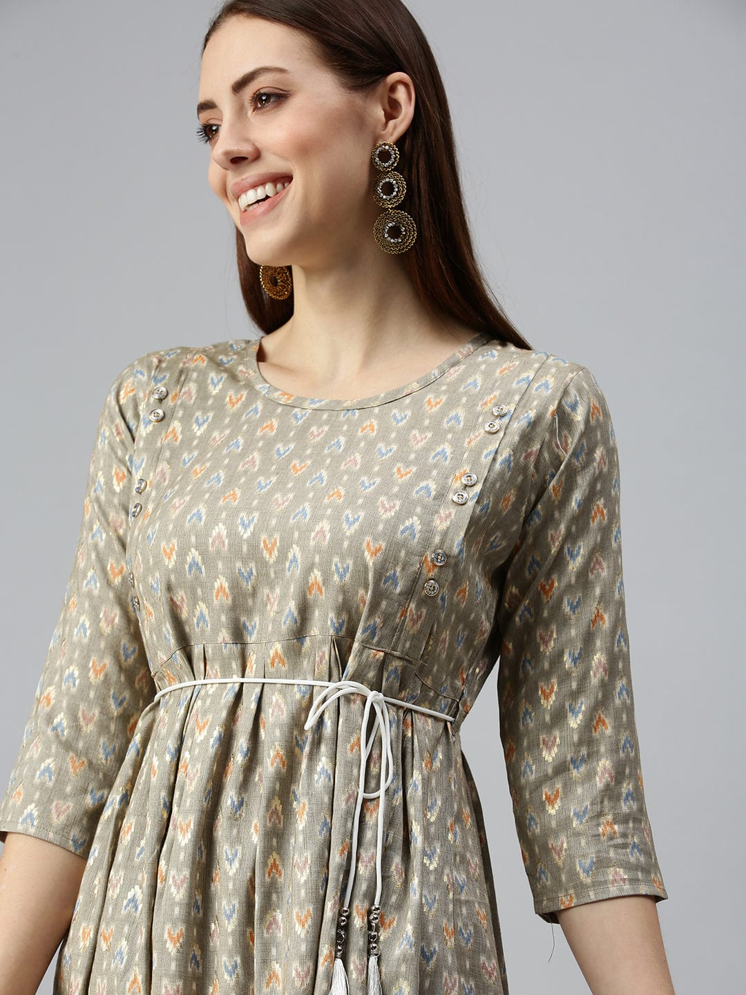 Women's Printed Brown A-Line Kurta