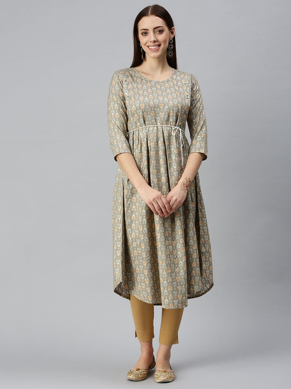 Women's Printed Brown A-Line Kurta