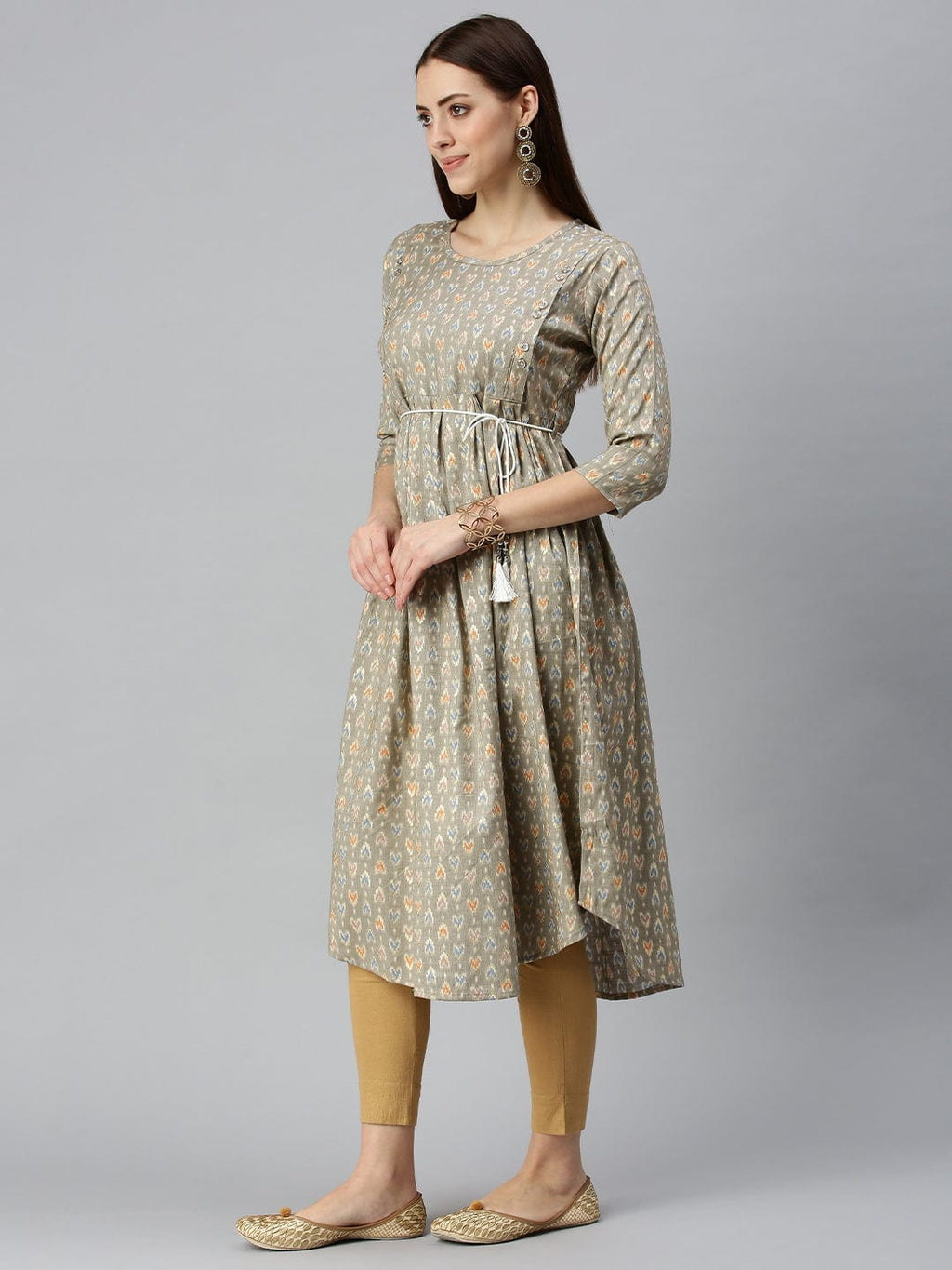 Women's Printed Brown A-Line Kurta