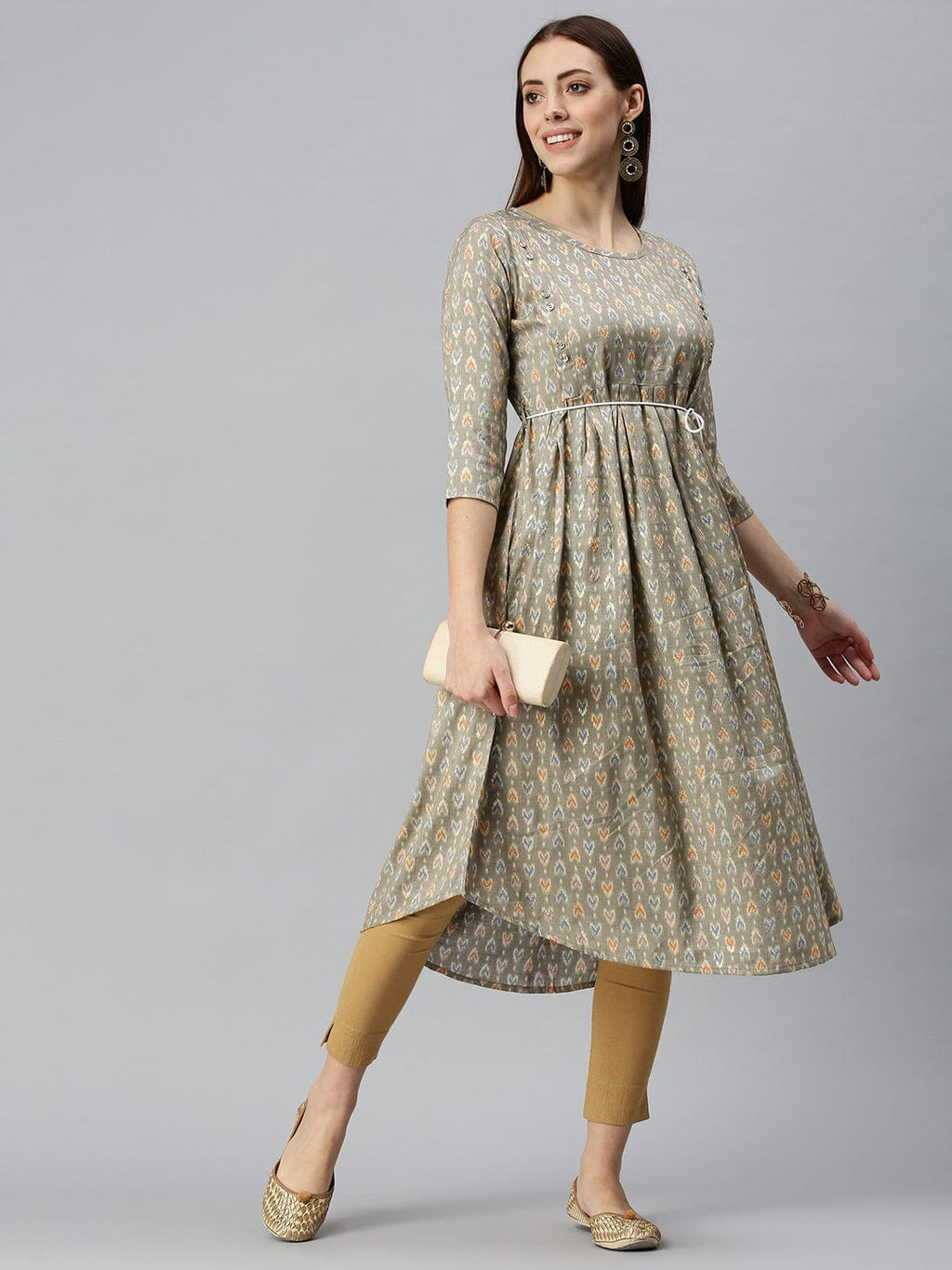 Women's Printed Brown A-Line Kurta