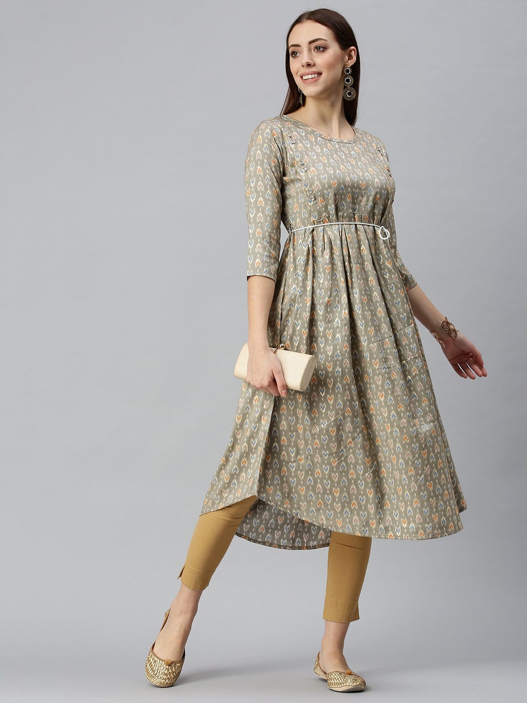 Women's Printed Brown A-Line Kurta